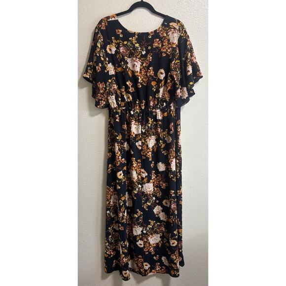 Bailey Blue Plus Size 1X Maxi Dress Angel Wing Sleeves Fall Print Boho Whimsical - Picture 3 of 12